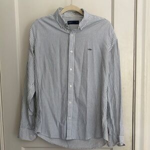 GAP Men's Striped Button-Down Shirt - White and Blue